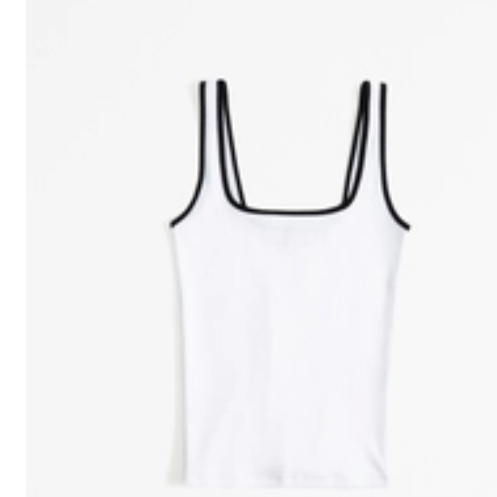 White Ribbed Tank Top with Black Trim